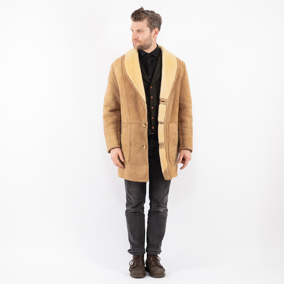 Vintage 80's Men Sheepskin Coat in Beige