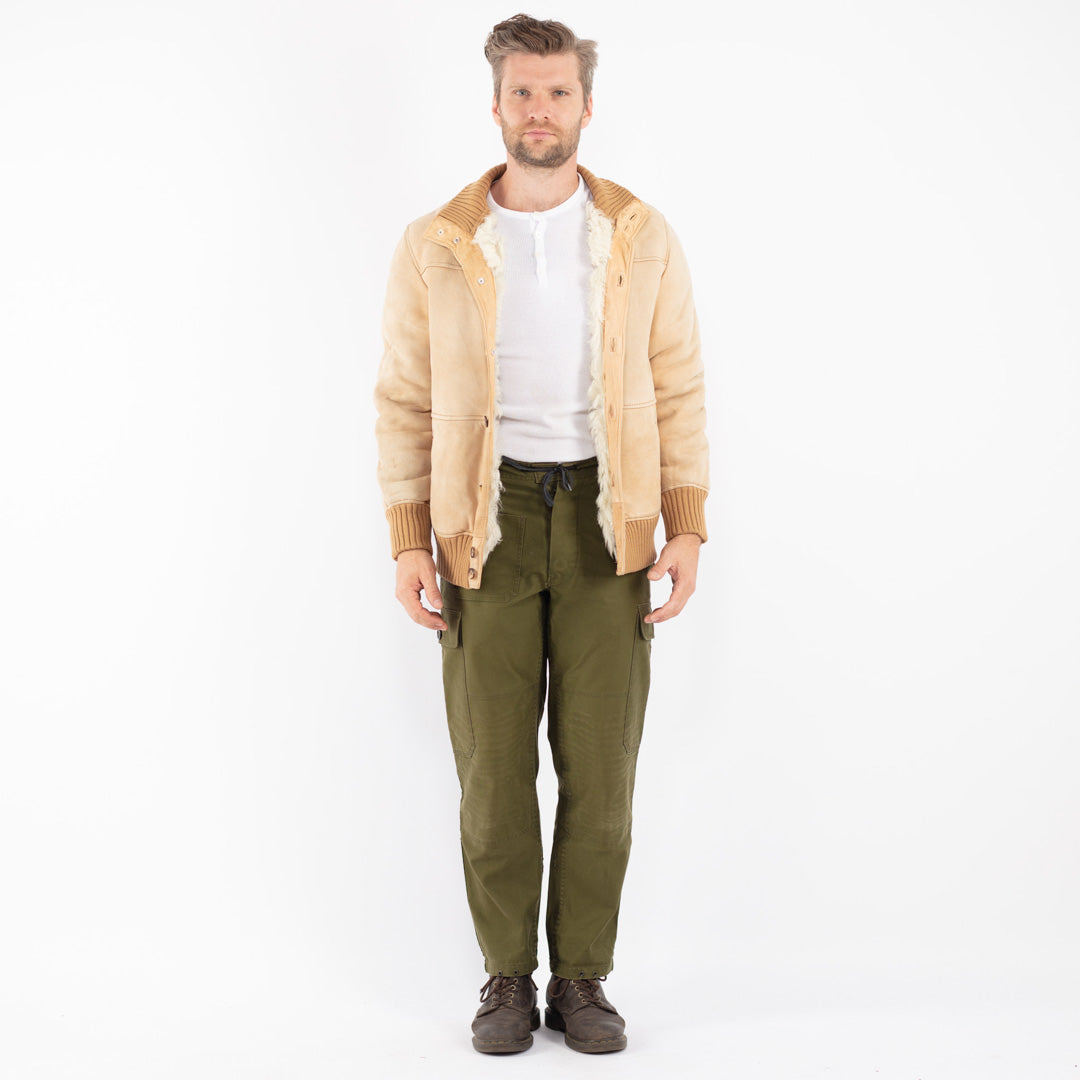 Vintage 80's Men Shearling Jacket in Beige