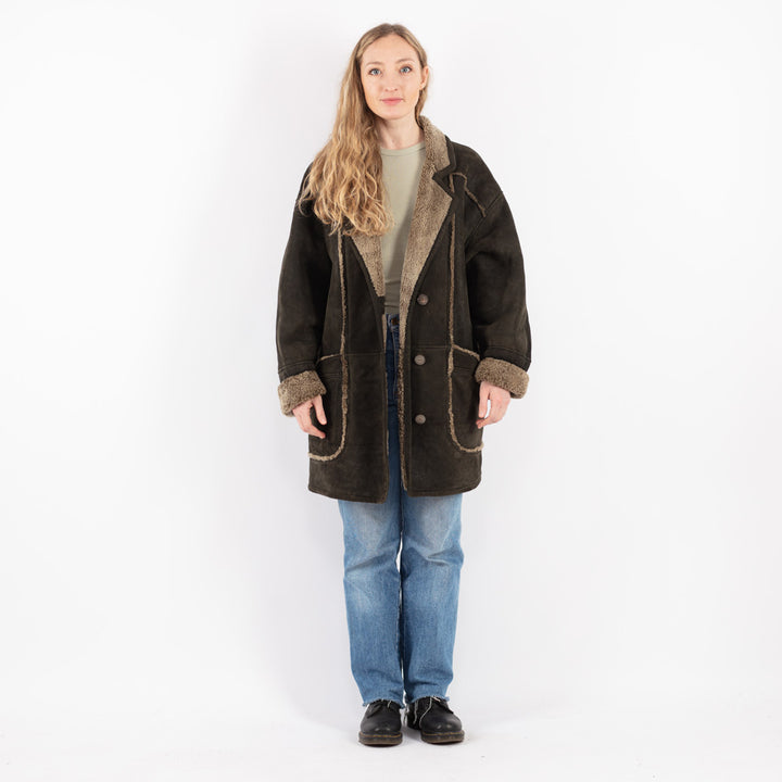 Vintage 80's Women Sheepskin Coat in Brown