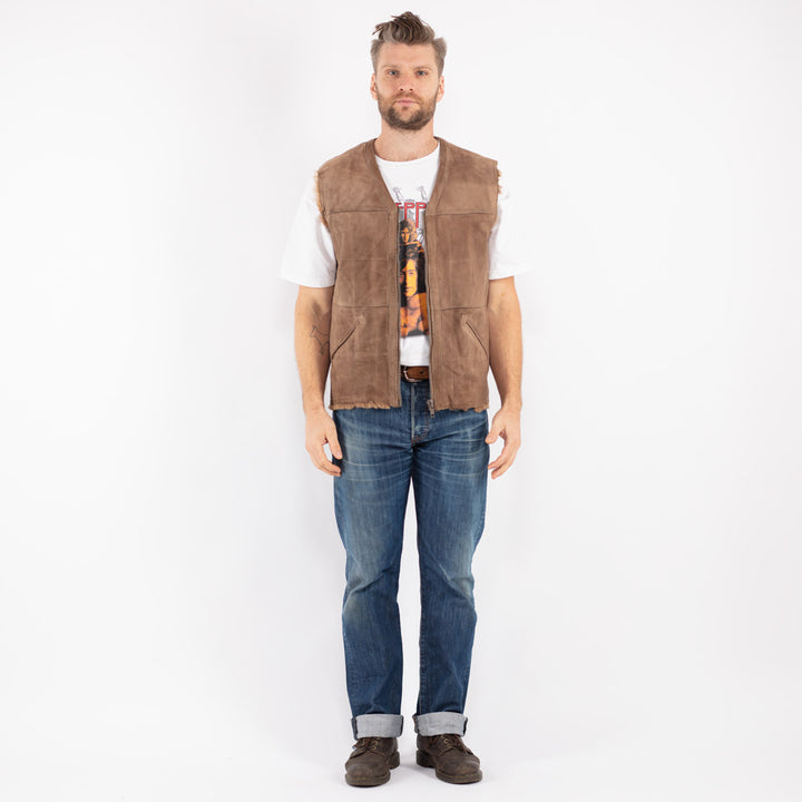 Vintage 70's Men Sheepskin Vest in Beige