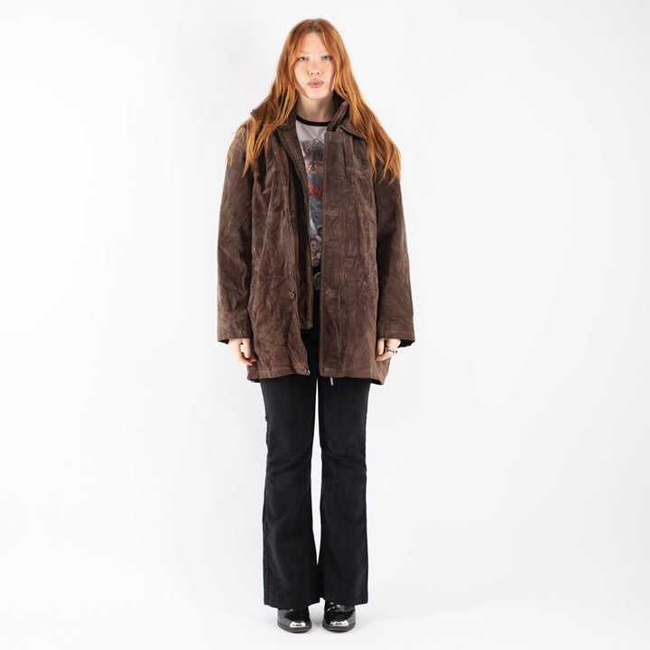 Vintage 90's Women Suede Sherpa Coat in Brown