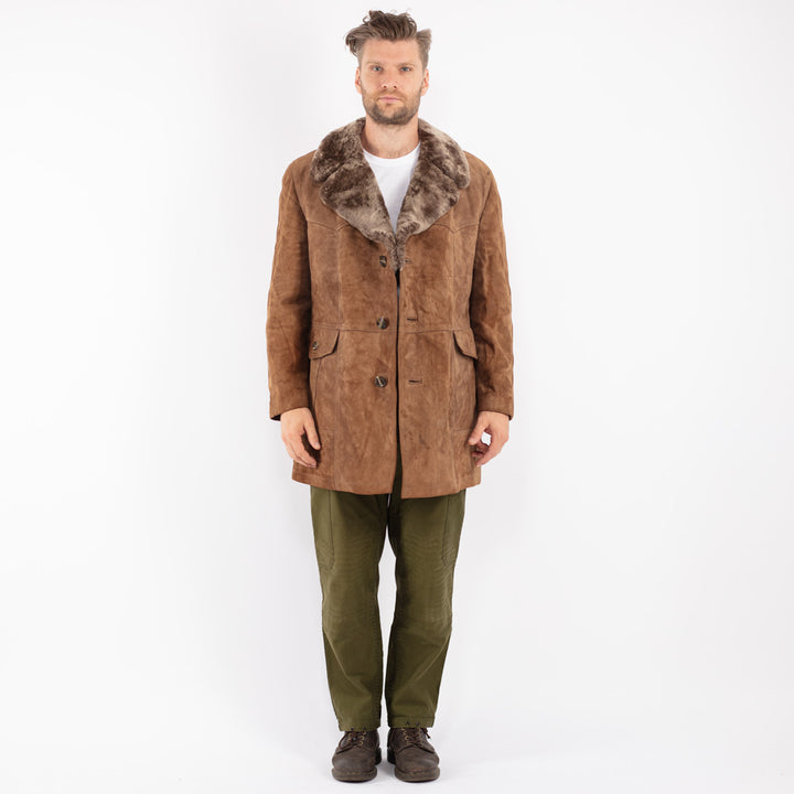 Vintage Men Suede Sherpa Coat in Beige