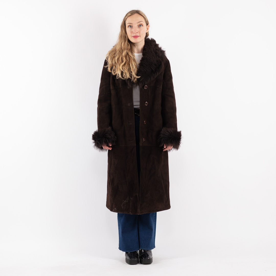 Vintage 70's Women Sheepskin Coat in Brown