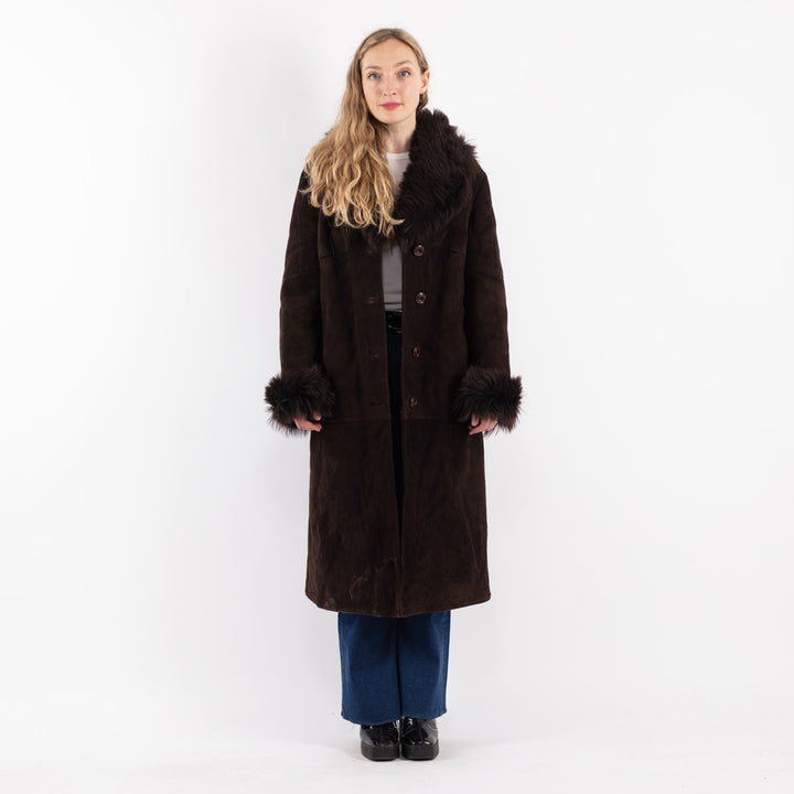Vintage 70's Women Sheepskin Coat in Brown