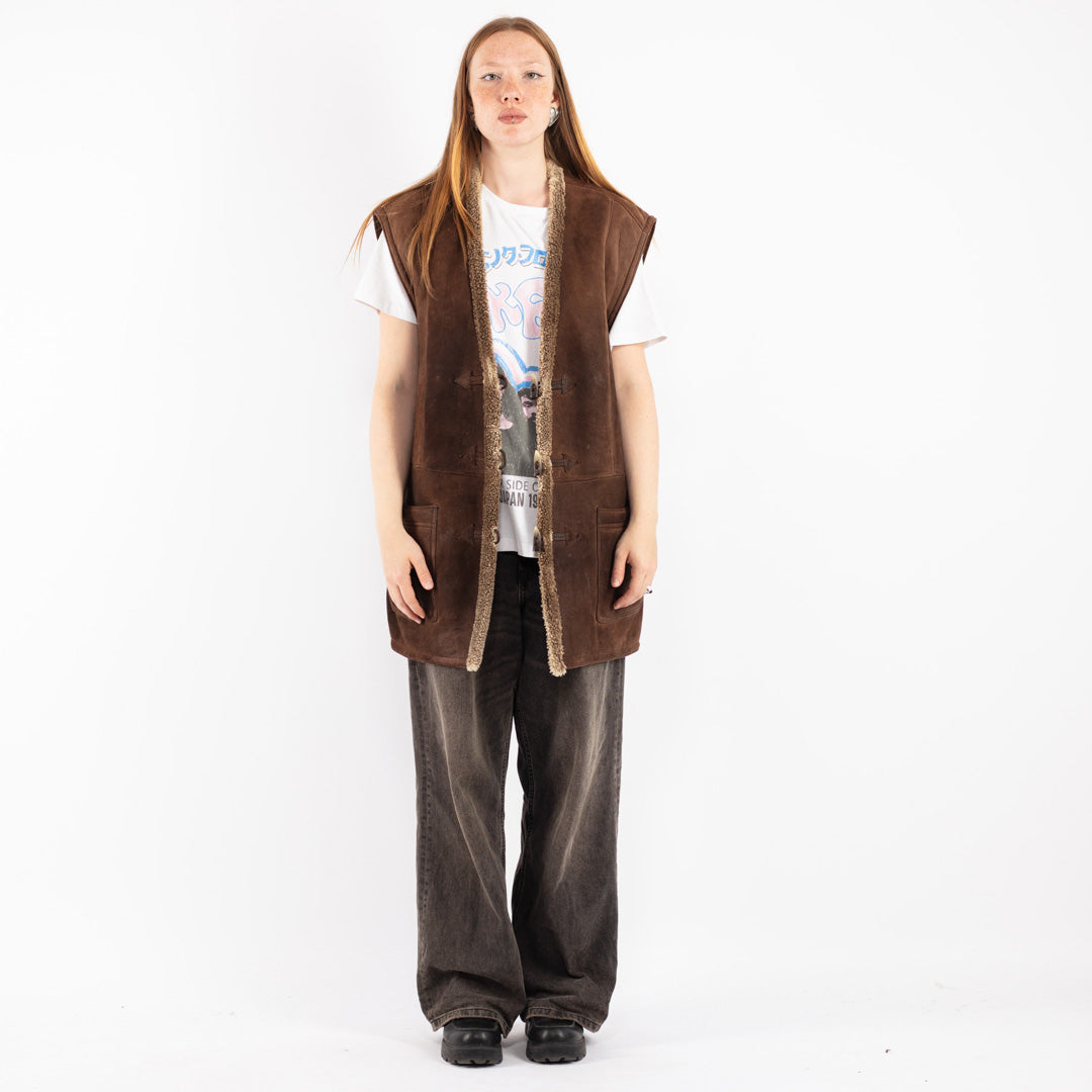 Vintage 80's Women Sheepskin Vest in Brown