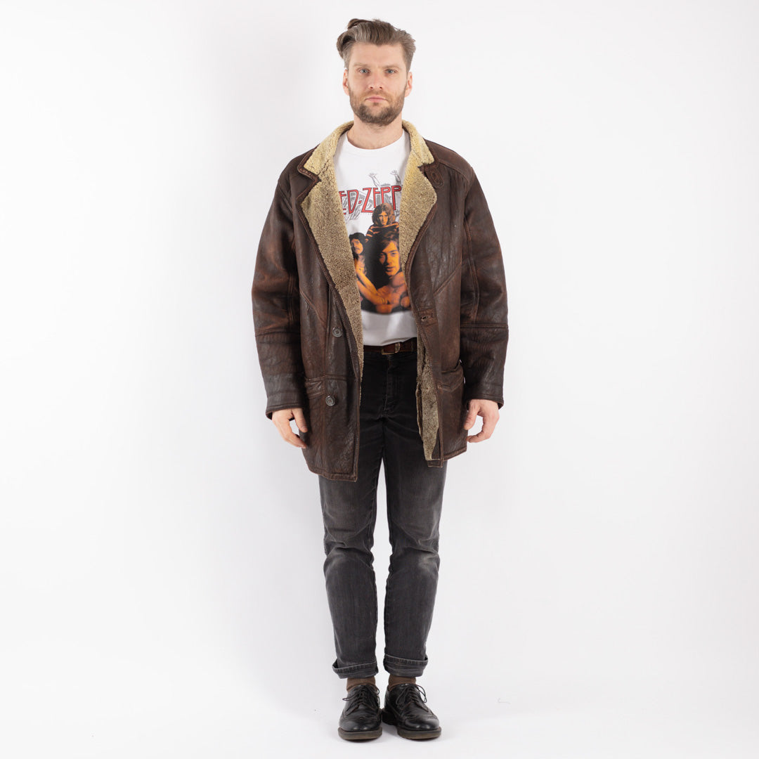 Vintage 80's Men Sheepskin Coat in BrownZ313