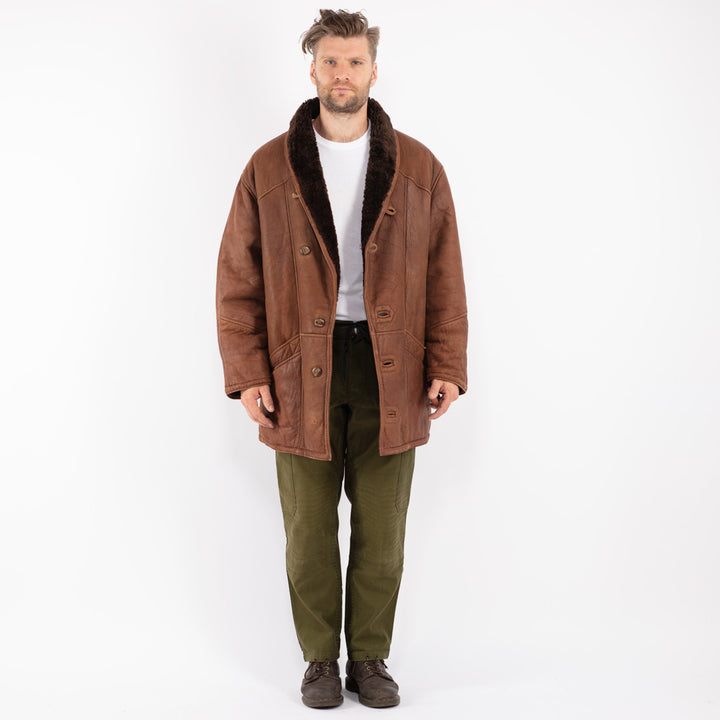 Vintage 80's Men Sheepskin Coat in Brown