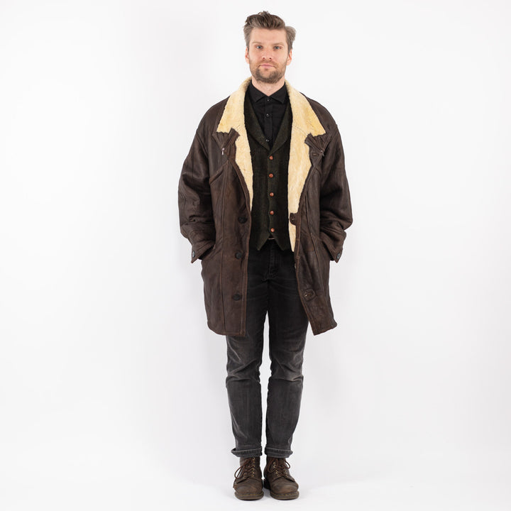 Vintage 90's Men Sheepskin Coat in Brown