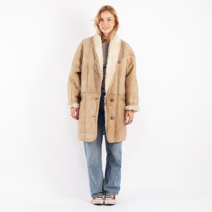 Vintage 80's Women Sheepskin Coat in Beige