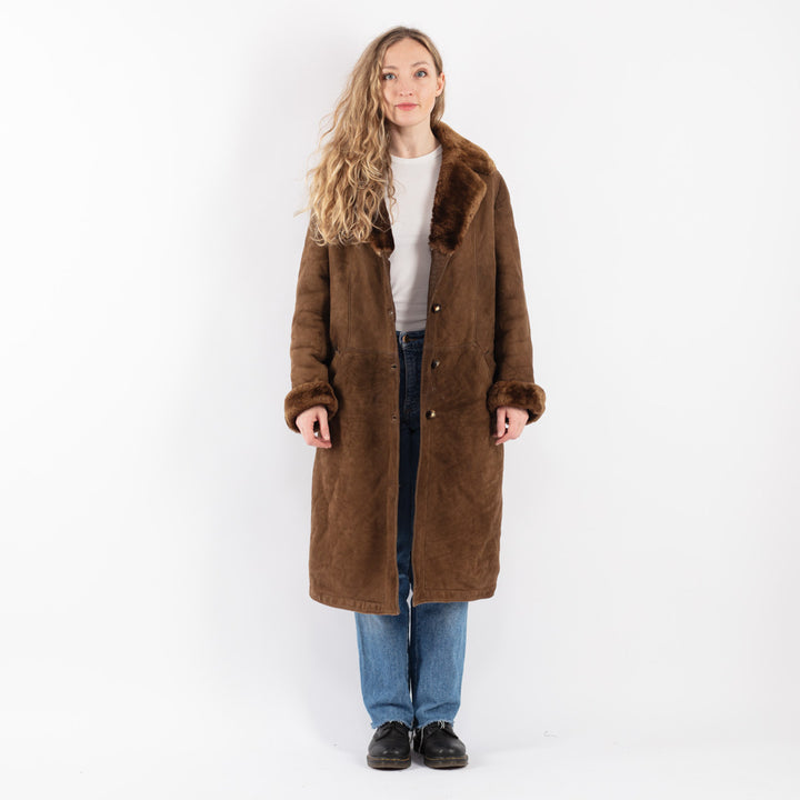 Vintage 70's Women Sheepskin Coat in Brown