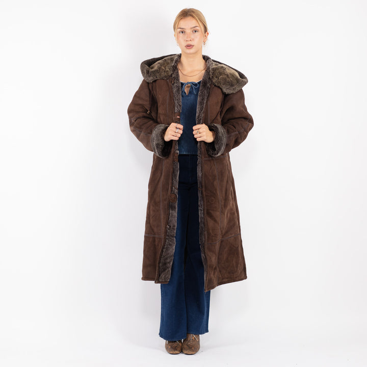 Vintage 90's Women Sheepskin Coat in Brown