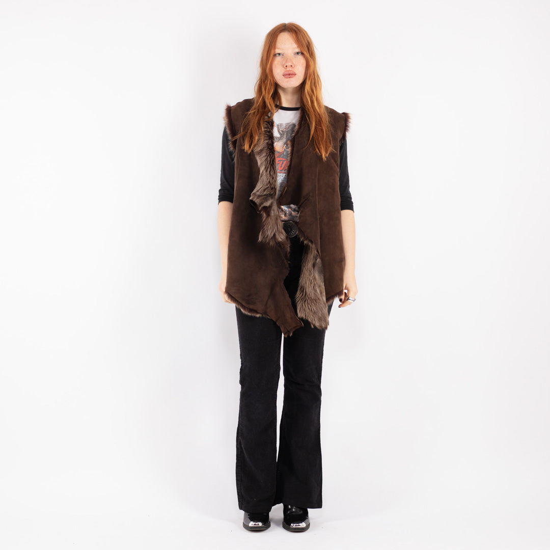 Vintage 70's Women Sheepskin Vest in Brown