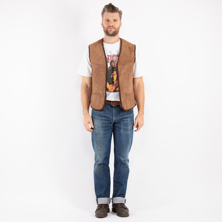 Vintage 70's Men Sheepskin Vest in Beige