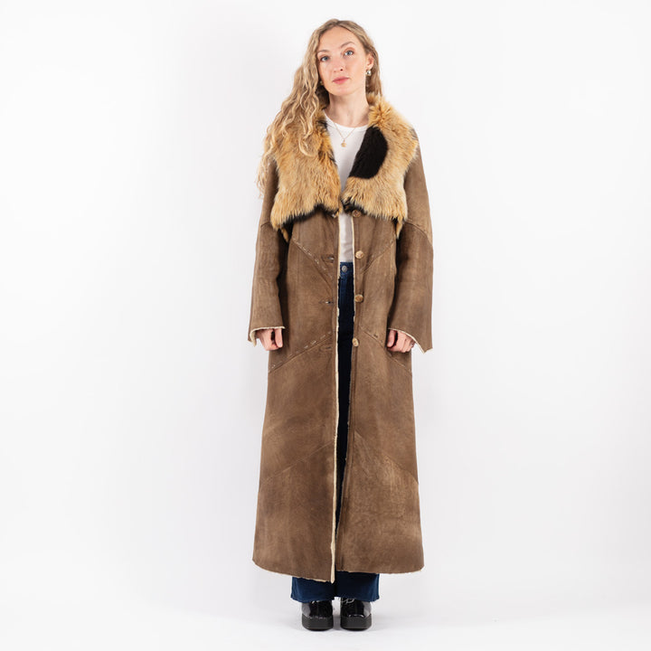 Vintage 80's Women Sheepskin Coat in Beige
