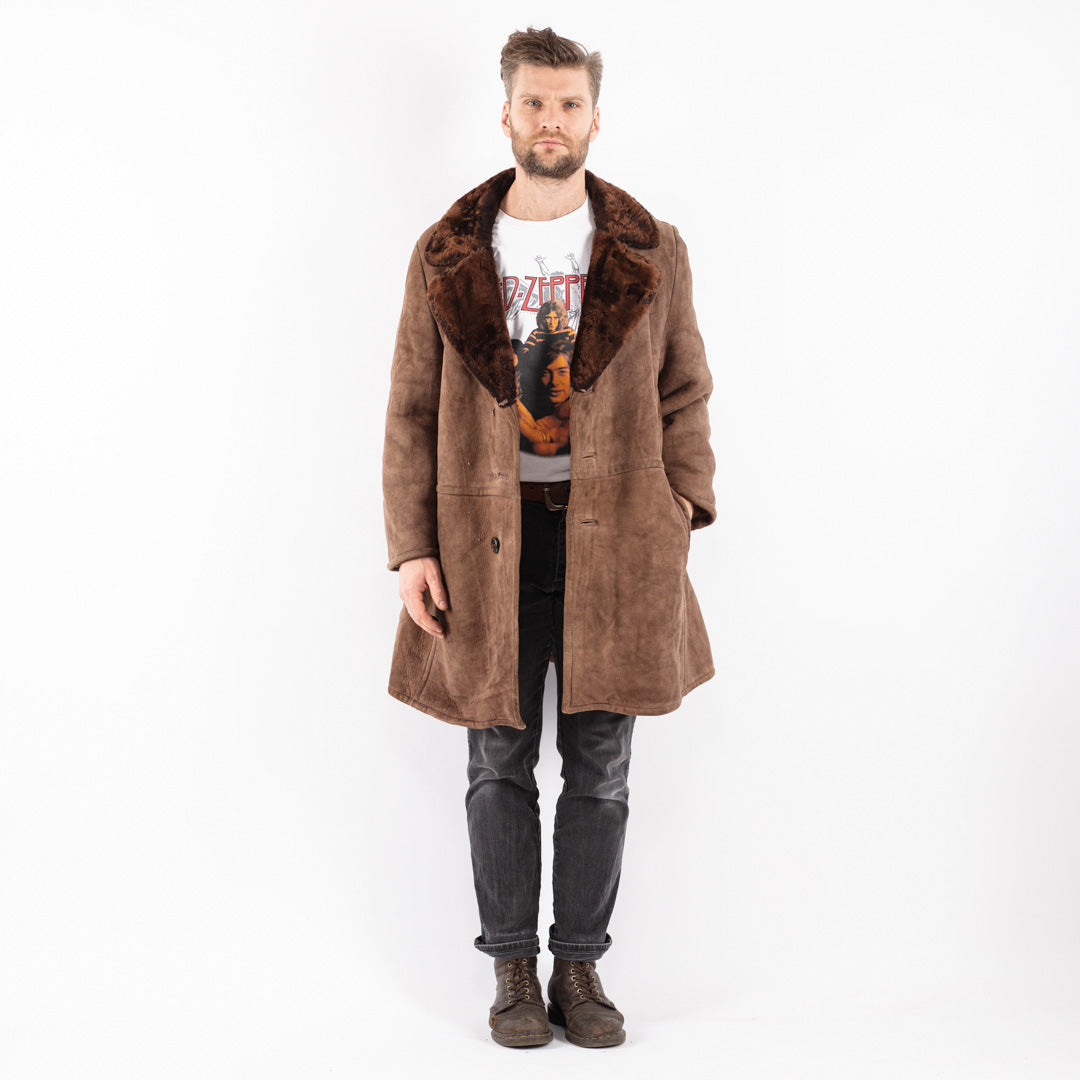 Vintage 70's Men Sheepskin Coat in Brown