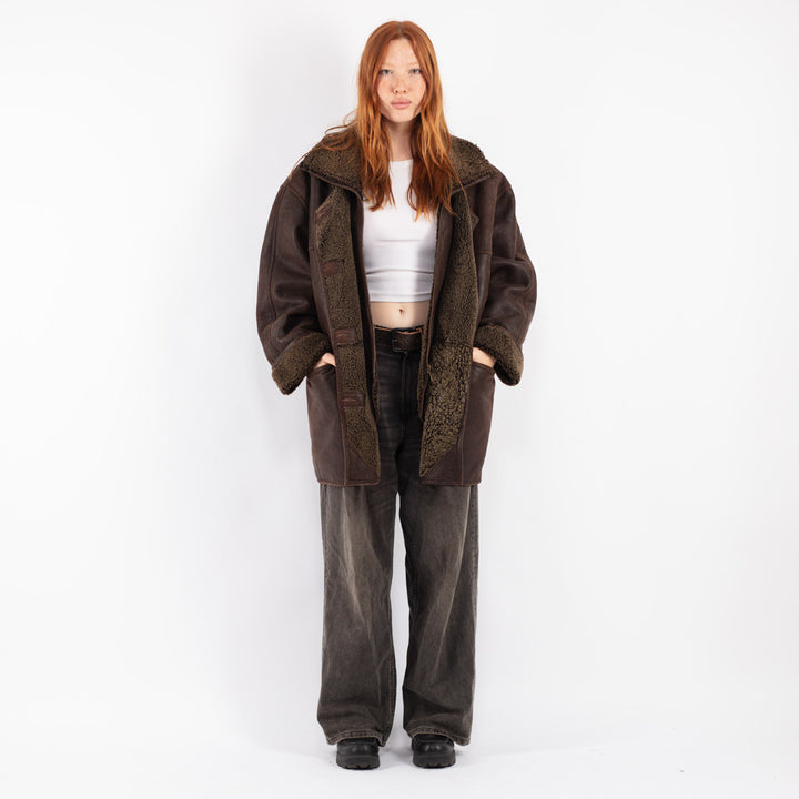 Vintage 90's Women Sheepskin Coat in Brown