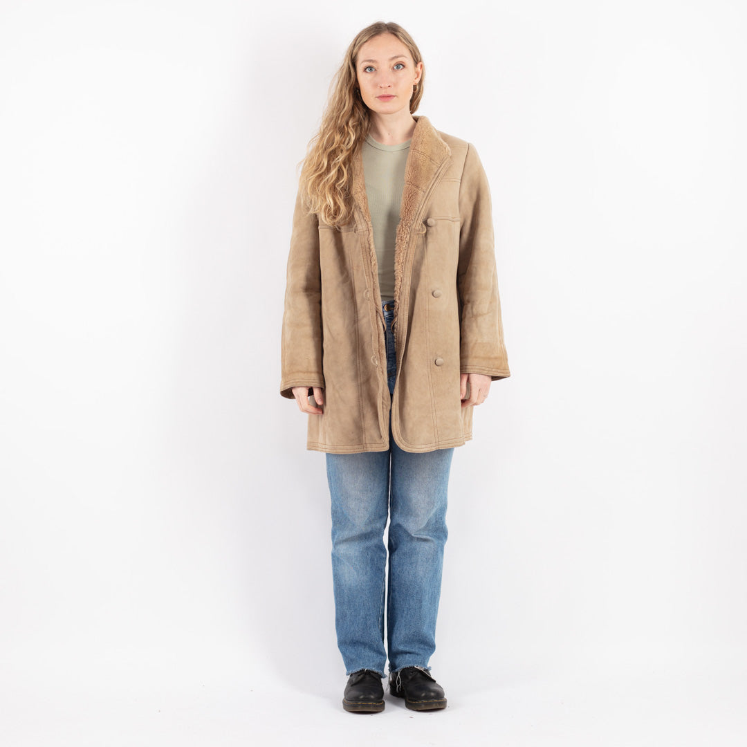 Vintage 70's Women Sheepskin Coat in Beige