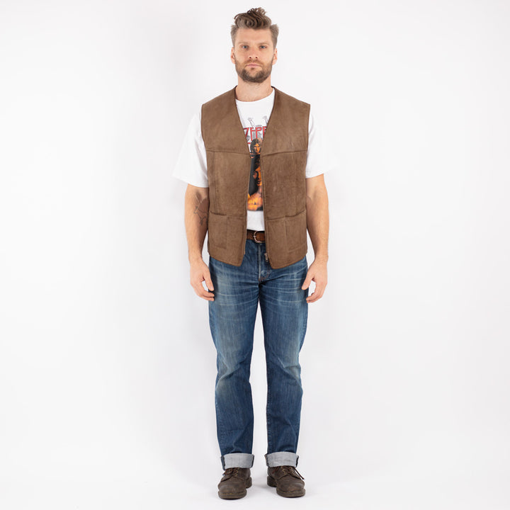 Vintage 70's Men Sheepskin Vest in Beige