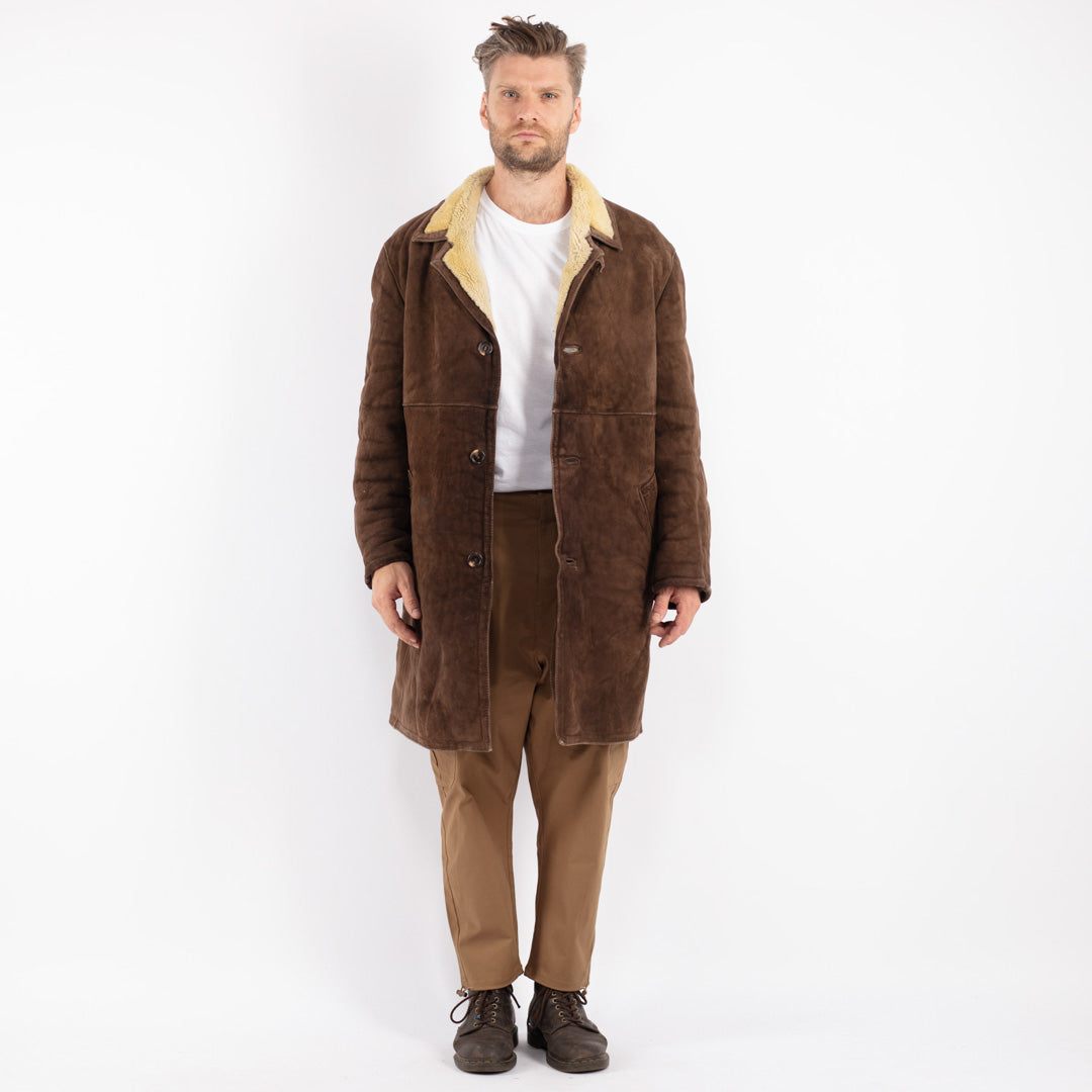 Vintage Men Sheepskin Coat in Brown