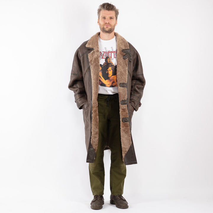 Vintage Men Sheepskin Coat in Brown