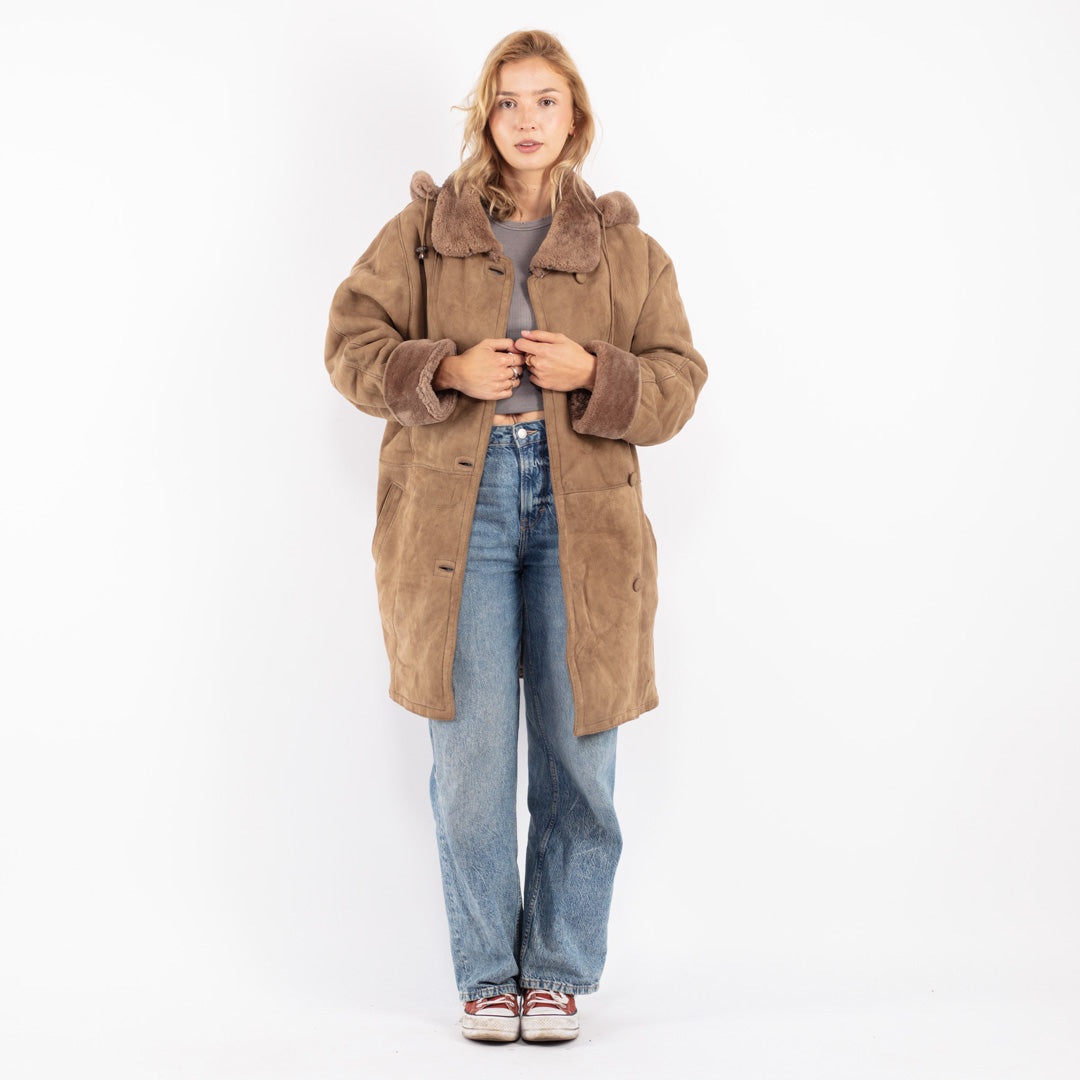 Vintage 90's Women Sheepskin Coat in Beige