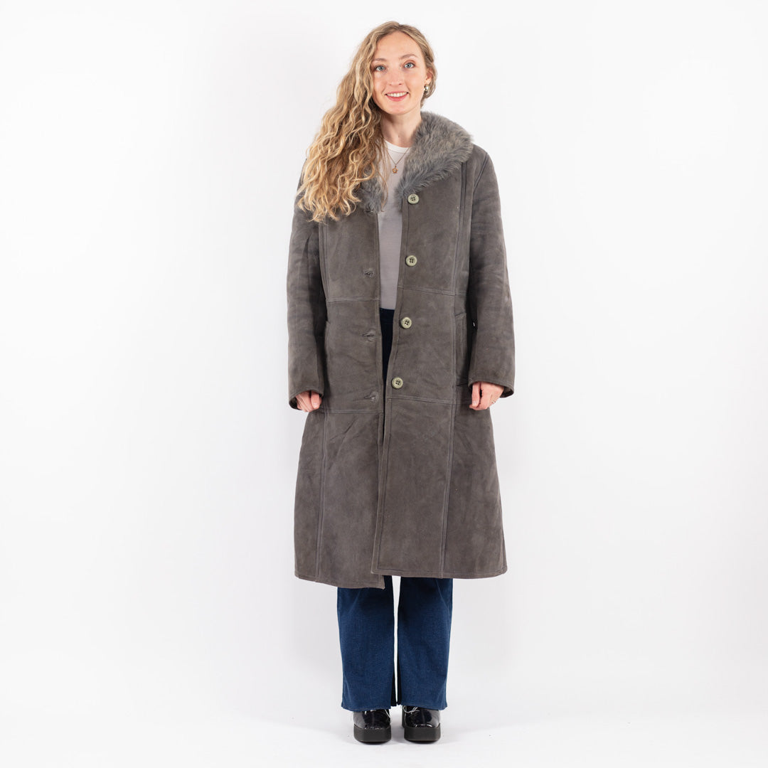 Vintage 70's Women Sheepskin Coat in Gray