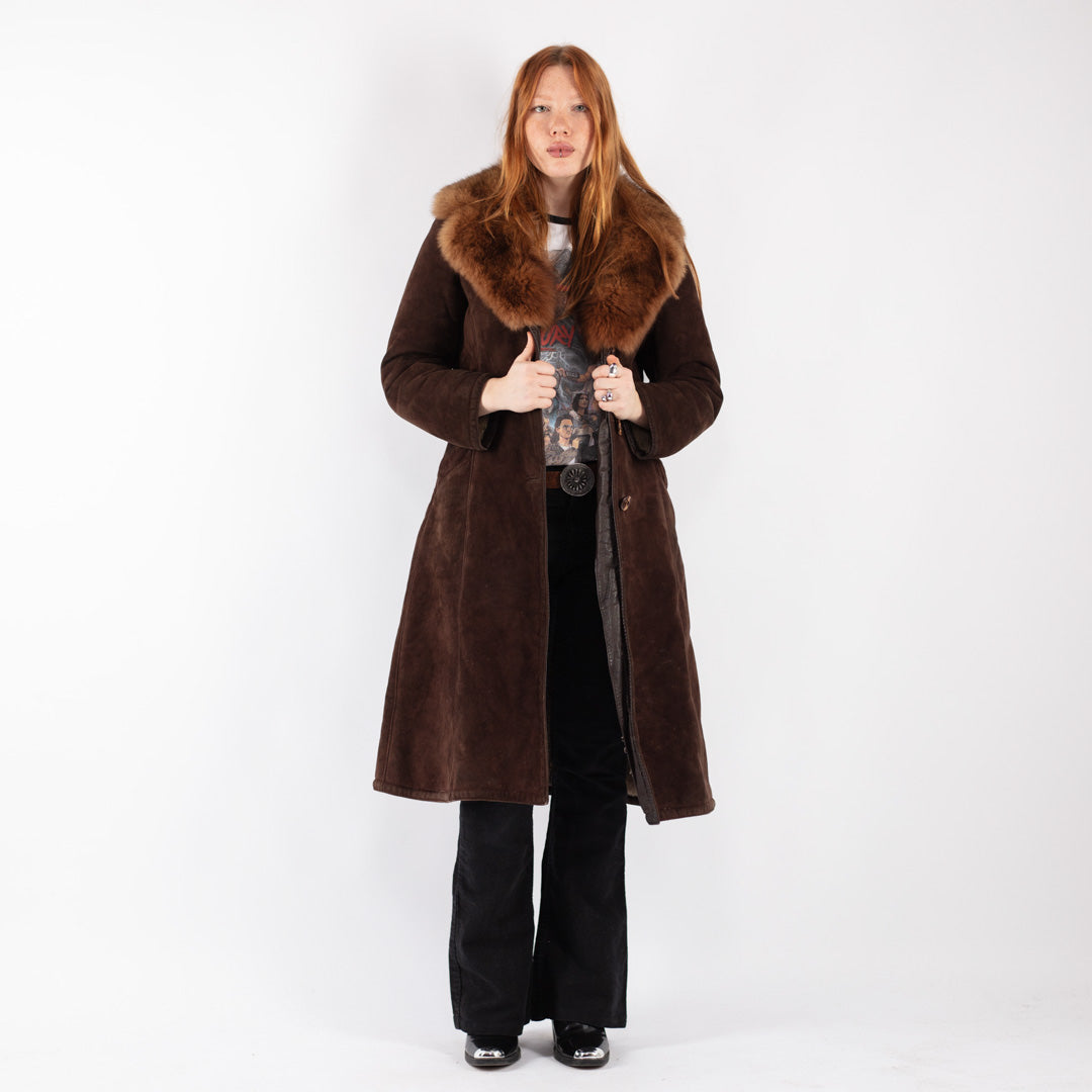 Vintage 70's Women Sheepskin Shearling Coat in Brown