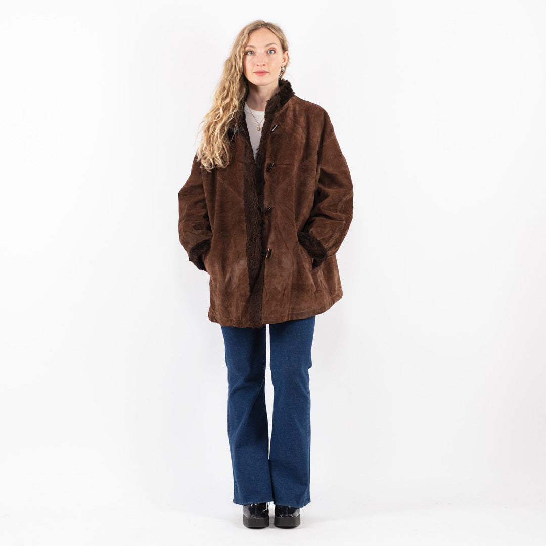 Vintage 70's Women Suede Sherpa Coat in Brown