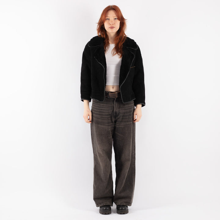 Vintage 90's Women Sheepskin Jacket in Black