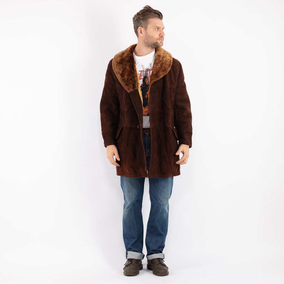 Vintage Men Sheepskin Coat in Brown