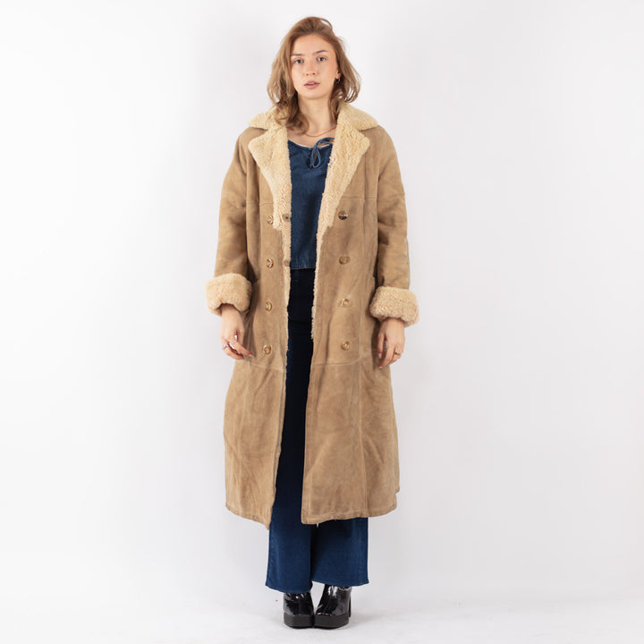 Vintage 70's Women Sheepskin Coat in Beige