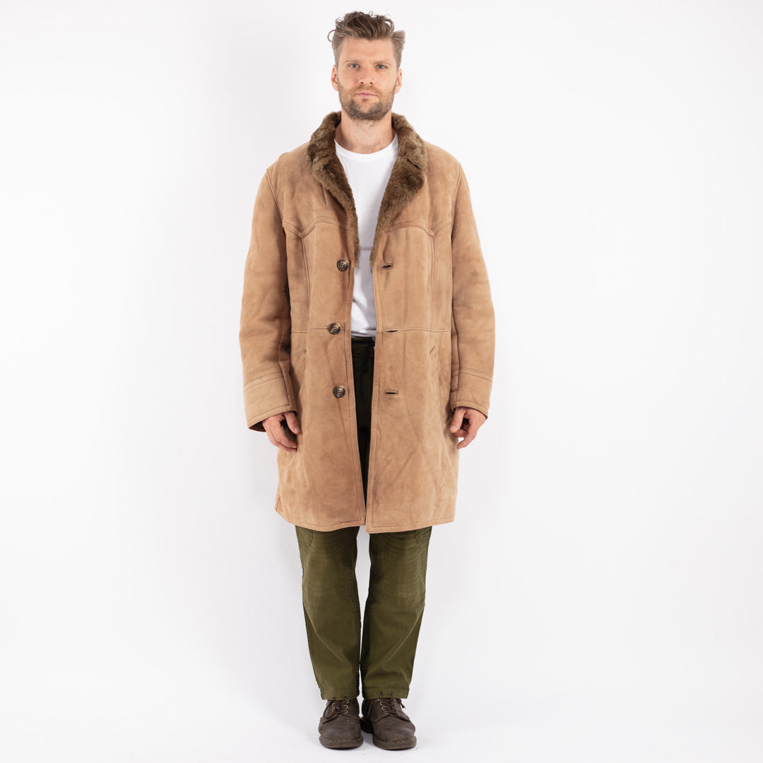 Vintage 70's Men Sheepskin Coat in Beige