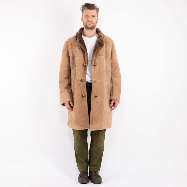 Vintage 70's Men Sheepskin Coat in Beige