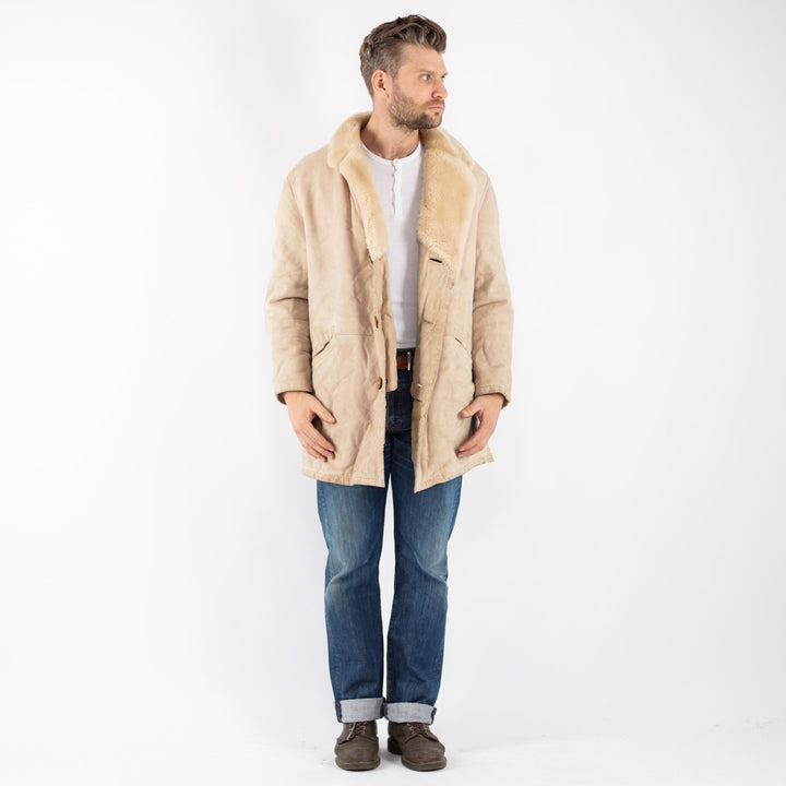 Vintage Men Sheepskin Coat in Beige