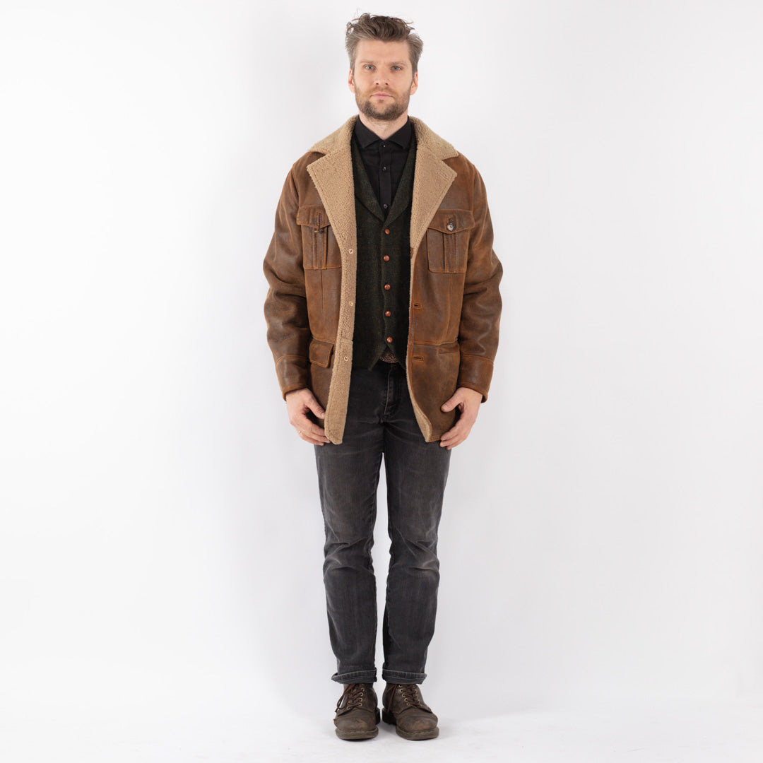 Vintage 90's Men Sheepskin Coat in Brown