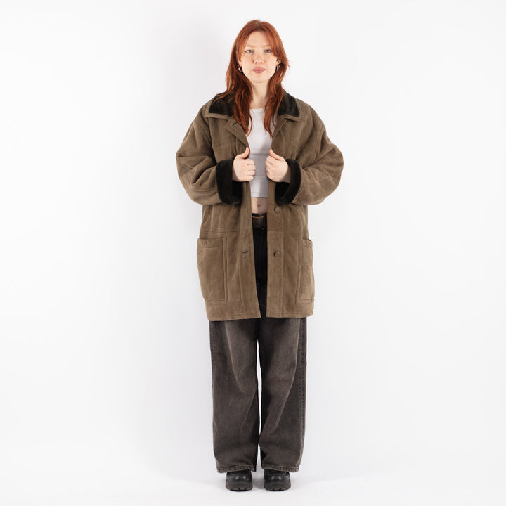 Vintage 80's Women Sheepskin Coat in Green