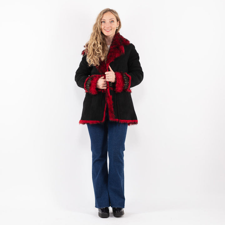 Vintage 80's Women Sheepskin Coat in Black
