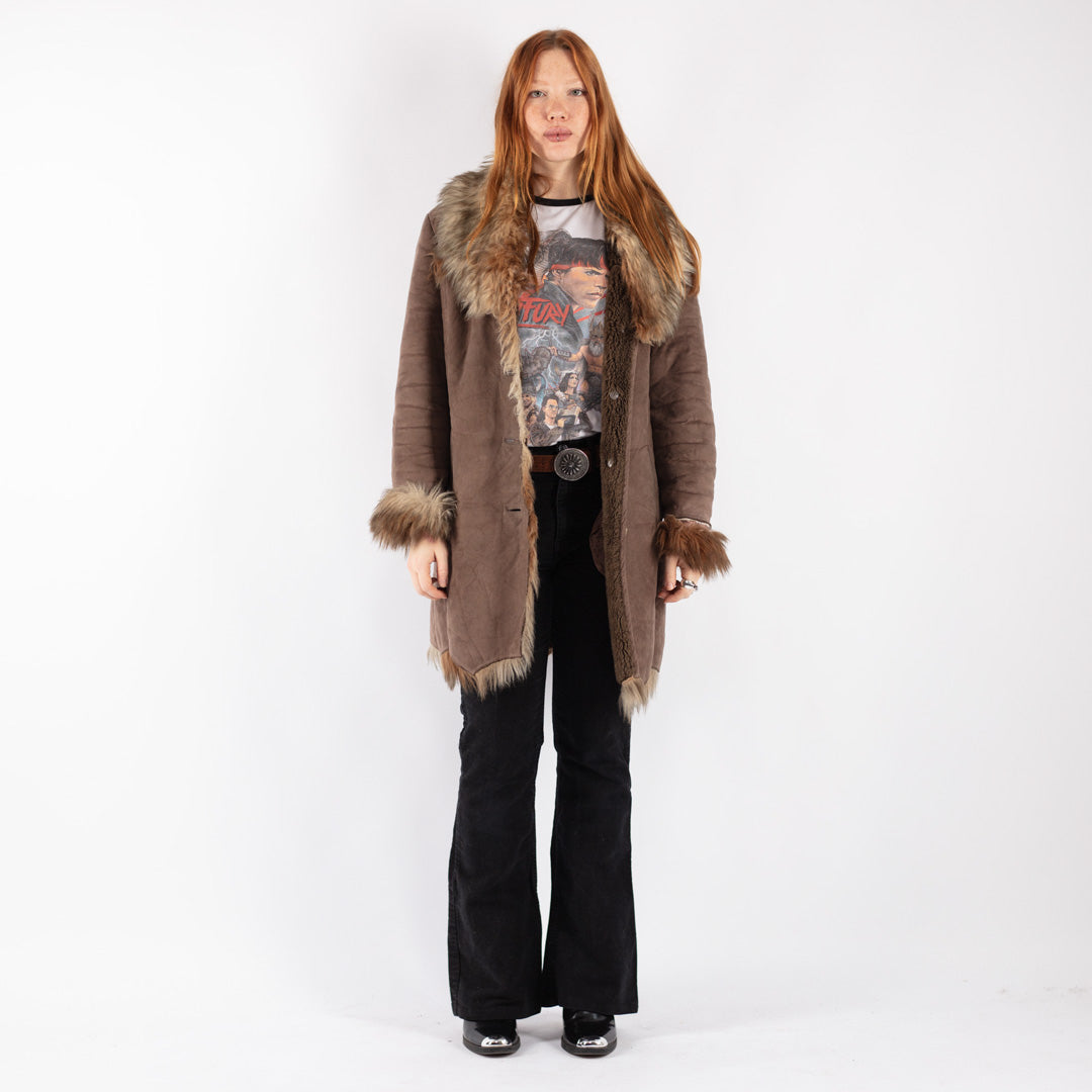 Vintage 90's Women Faux Sheepskin in Brown