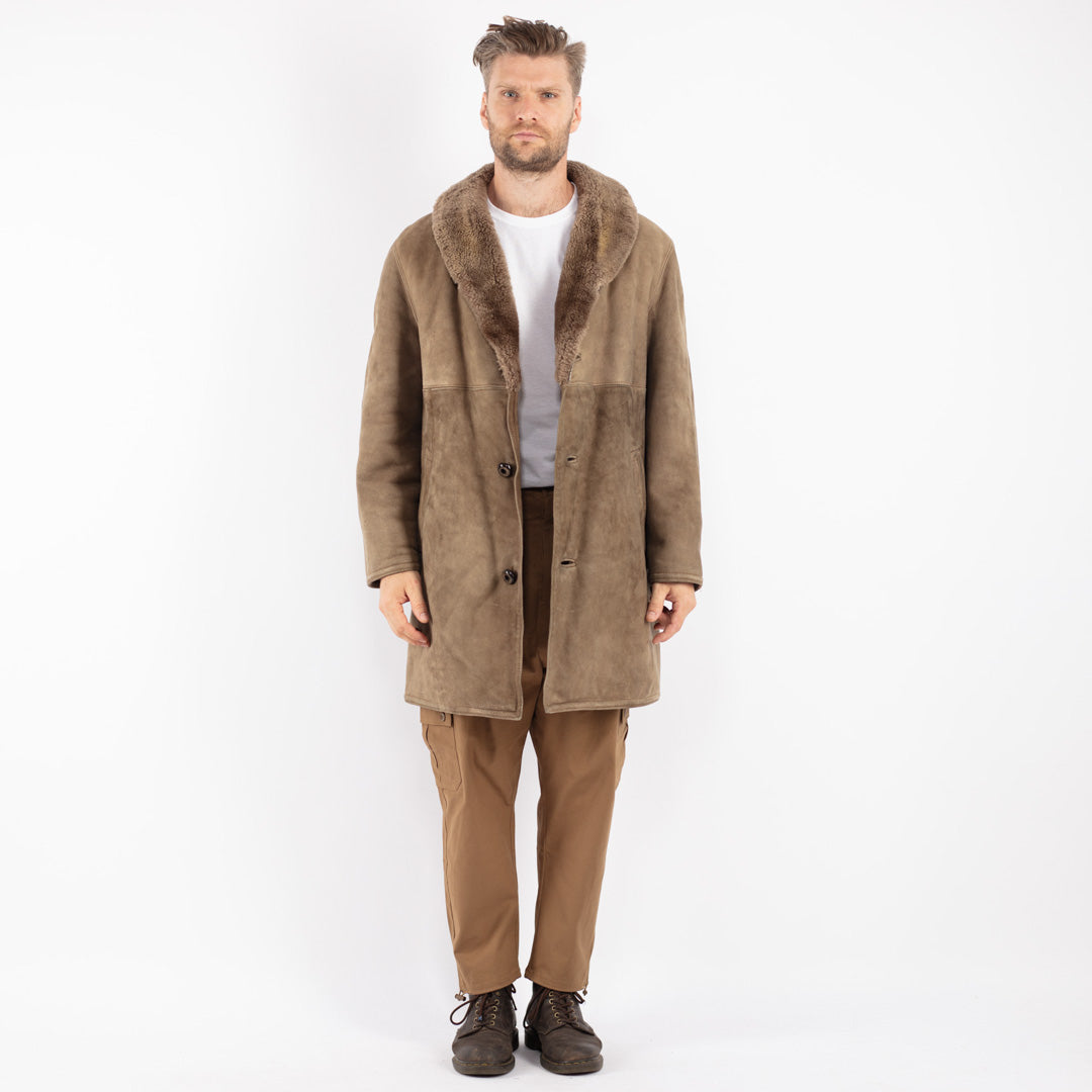 Vintage 70's Men Sheepskin Coat in Beige