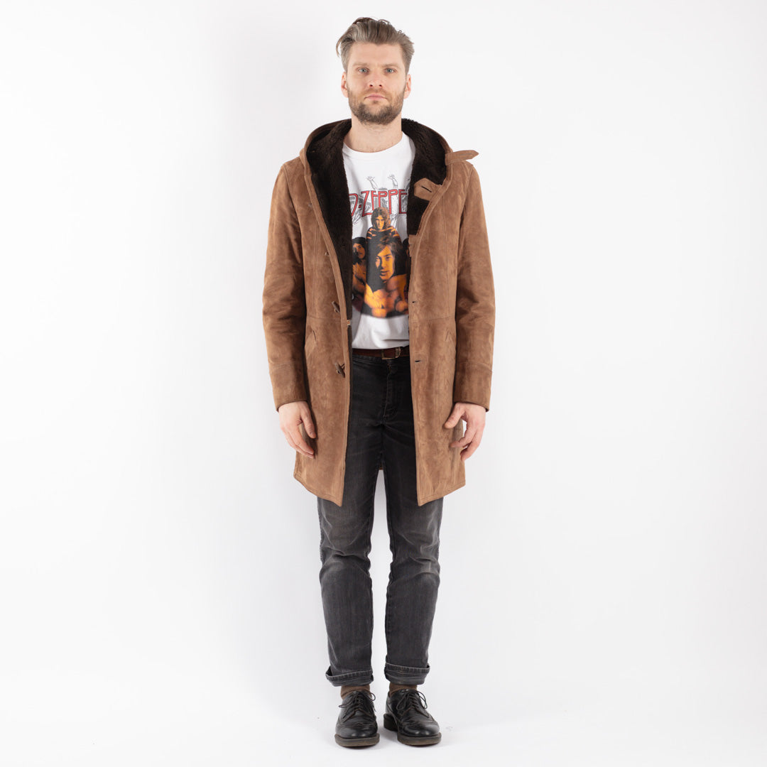 Vintage 70's Men Suede Sherpa Coat in Beige