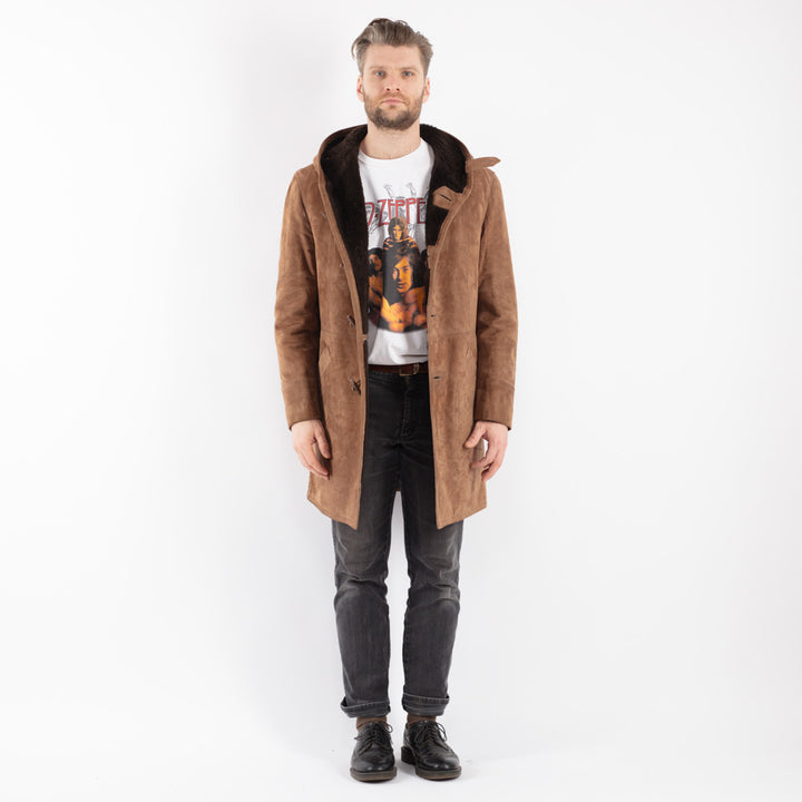 Vintage 70's Men Suede Sherpa Coat in Beige