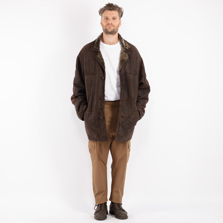 Vintage 80's Men Sheepskin Coat in Brown