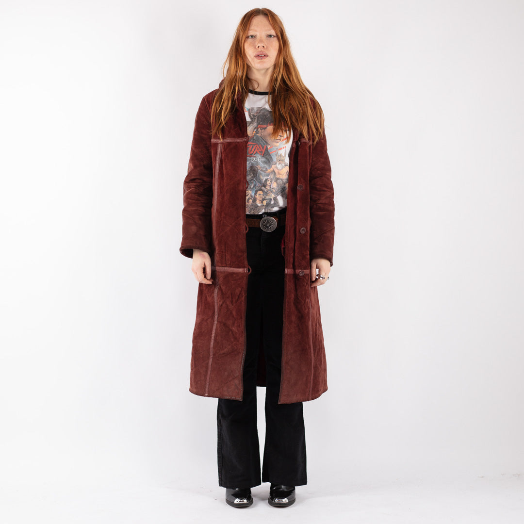 Vintage 90's Women Suede Sherpa Coat in Red