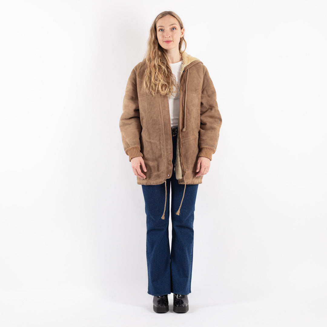 Vintage 90's Women Sheepskin Jacket in Beige