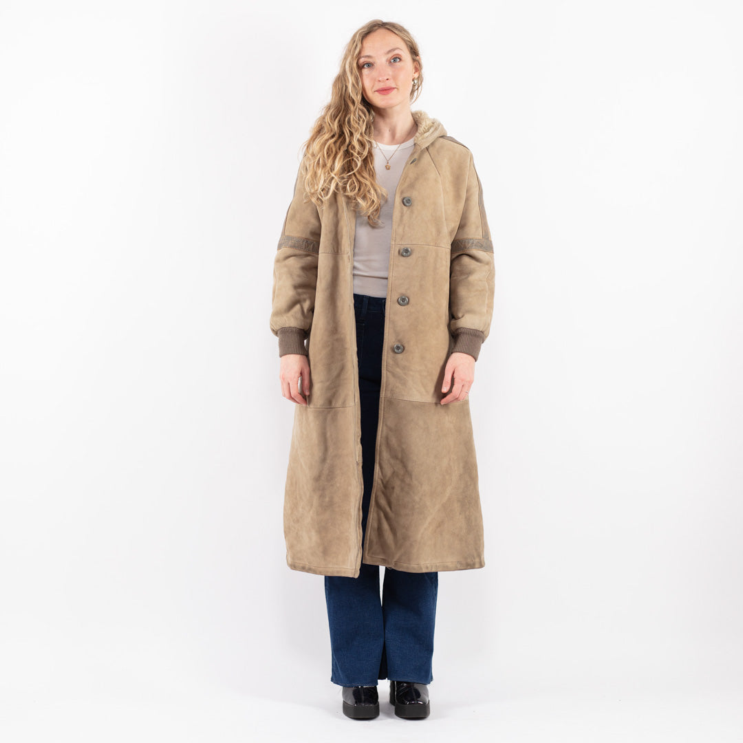 Vintage 80's Women Sheepskin Coat in Beige