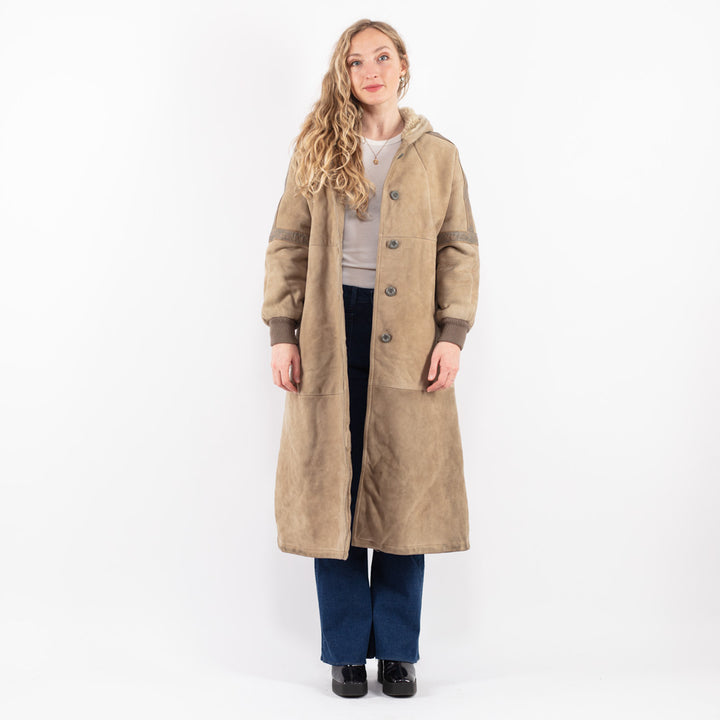 Vintage 80's Women Sheepskin Coat in Beige