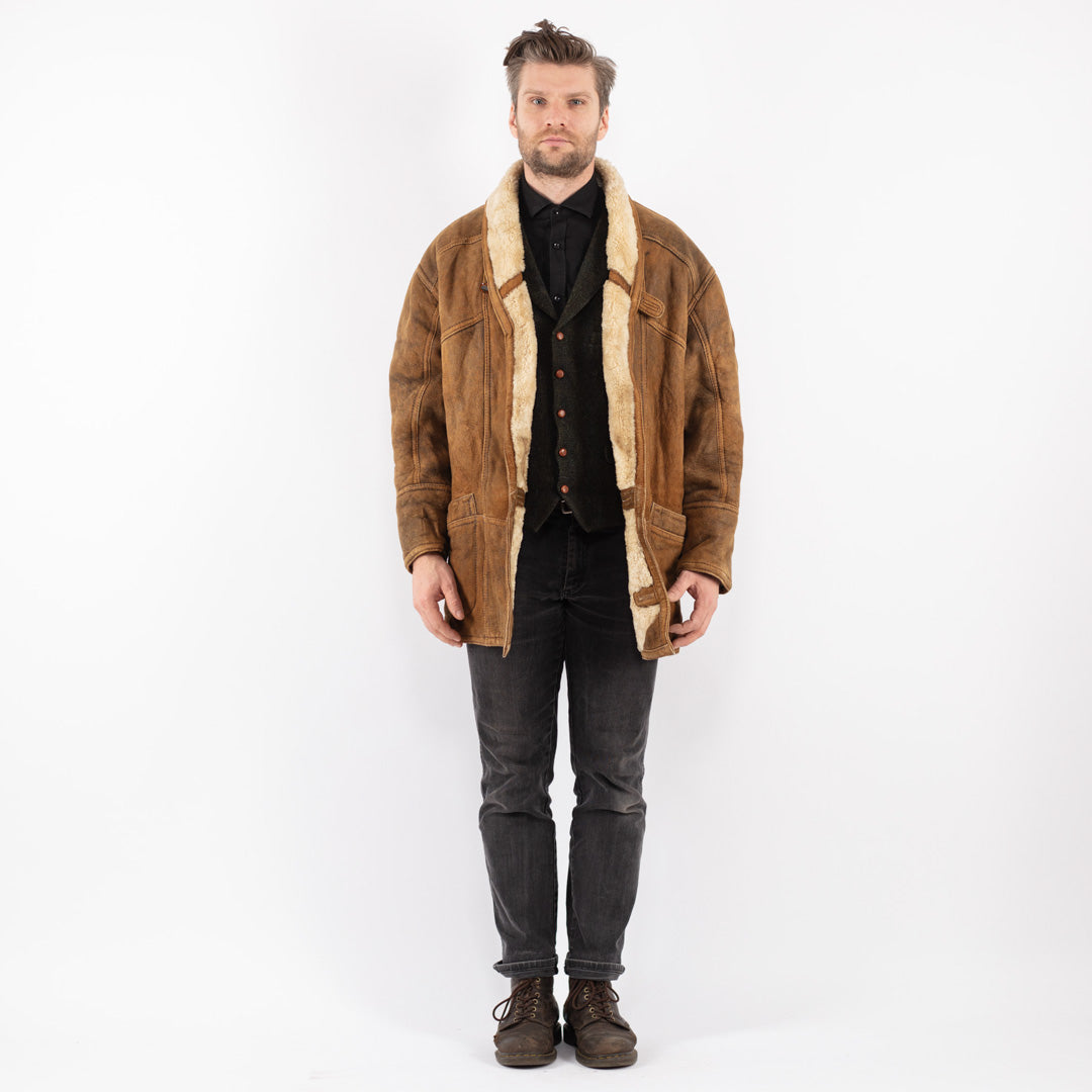 Vintage 90's Men Sheepskin Coat in Brown