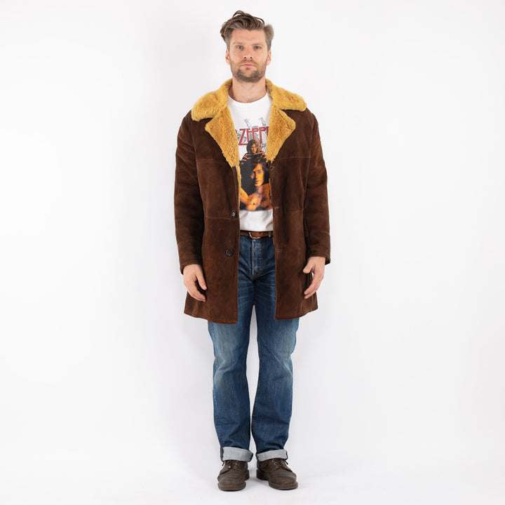 Vintage 70's Men Sheepskin Coat in Brown