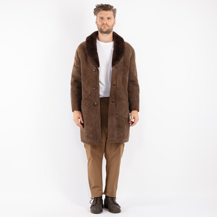 Vintage 70's Men Sheepskin Coat in Brown