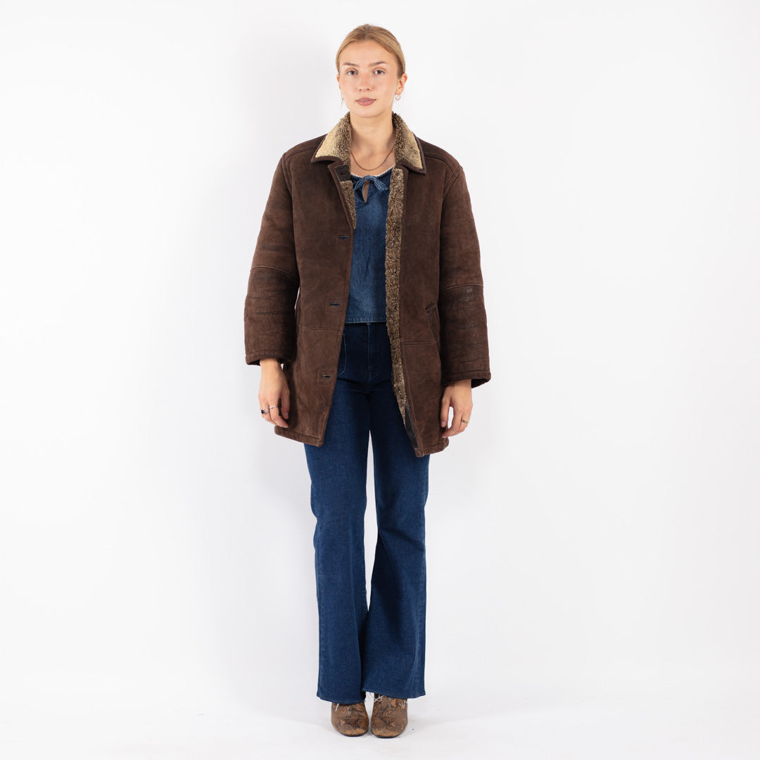 Vintage 90's Women Sheepskin Coat in Brown
